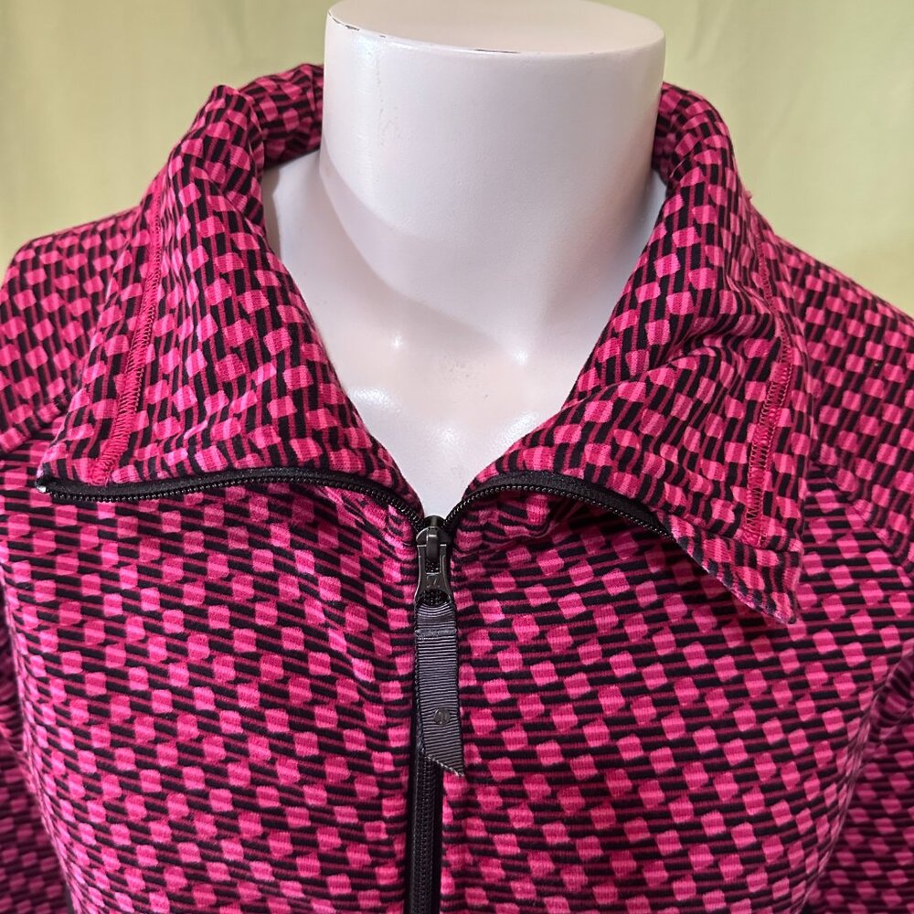 Lululemon Athletica Pink Black Checks Sweater Jacket Size 8 Cotton Polyester - Picture 6 of 8